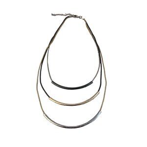 Layered Multi-Metal Tube Bar Silver Gold Hematite Tiered Necklace